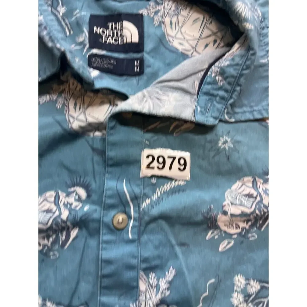 The‎ North Face Short Sleeve Button Up Shirt Men’s Size M Blue Camping Tent